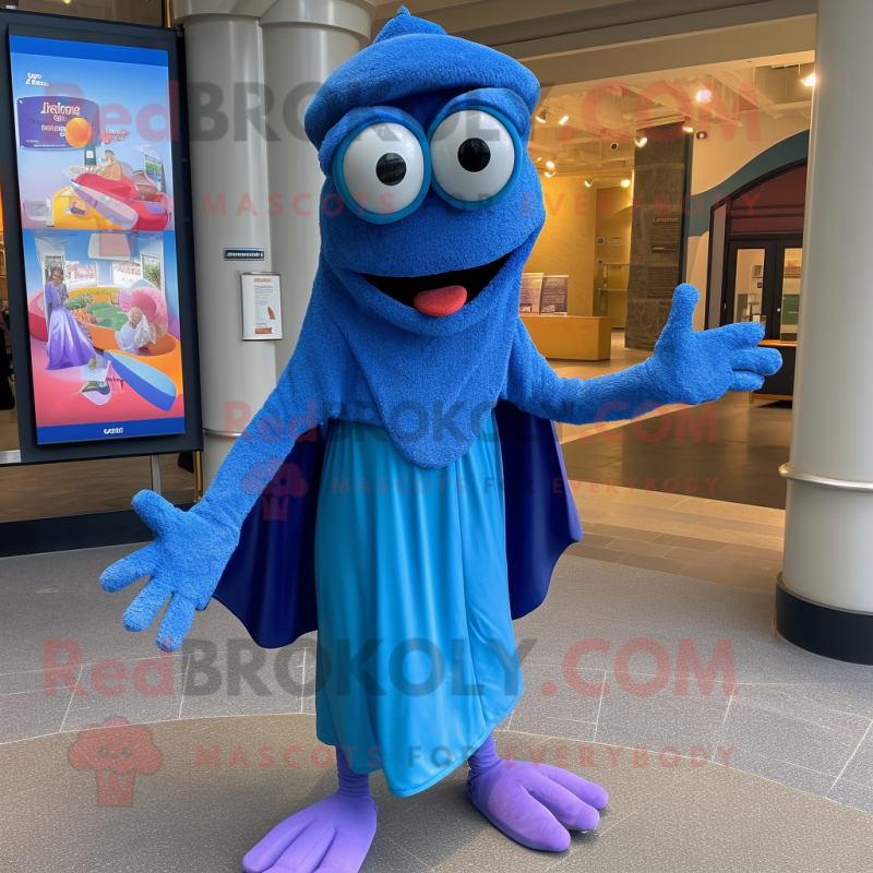 Blue Jambalaya mascot costume character dressed with a Culottes and Scarf clips