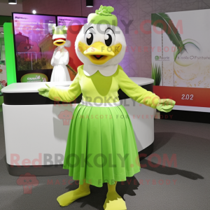 Lime Green Geese mascot costume character dressed with a Maxi Skirt and Beanies