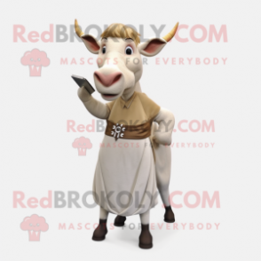 Tan Zebu mascot costume character dressed with a Pencil Skirt and Cummerbunds