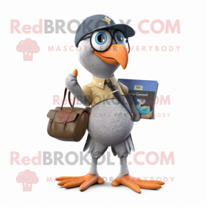 Gray Passenger Pigeon mascot costume character dressed with a Baseball Tee and Wallets