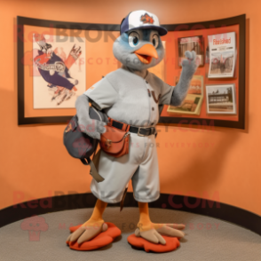 Gray Passenger Pigeon mascot costume character dressed with a Baseball Tee and Wallets