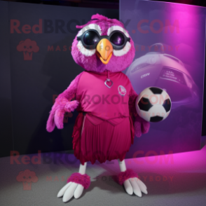 Magenta Falcon mascot costume character dressed with a Ball Gown and Eyeglasses
