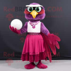 Magenta Falcon mascot costume character dressed with a Ball Gown and Eyeglasses