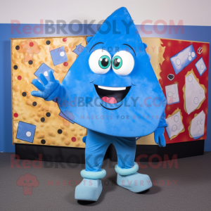Blue Pizza Slice mascot costume character dressed with a Leggings and Mittens