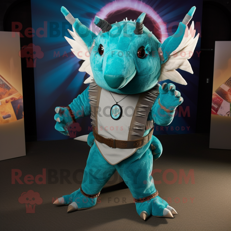 Teal Armadillo mascot costume character dressed with a Flare Jeans and Anklets