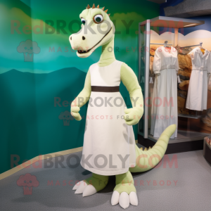 Cream Loch Ness Monster mascot costume character dressed with a Sheath Dress and Headbands