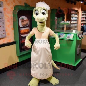 Cream Loch Ness Monster mascot costume character dressed with a Sheath Dress and Headbands