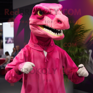 Magenta Velociraptor mascot costume character dressed with a Long Sleeve Tee and Earrings