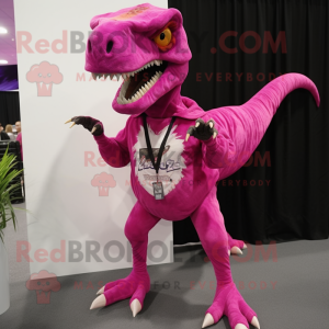 Magenta Velociraptor mascot costume character dressed with a Long Sleeve Tee and Earrings