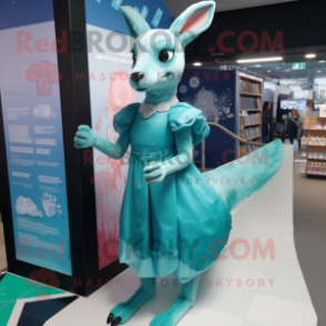 Cyan Roe Deer mascot costume character dressed with a Empire Waist Dress and Foot pads