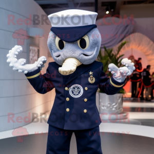 Navy Hydra mascot costume character dressed with a Tuxedo and Brooches