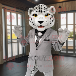 Gray Leopard mascot costume character dressed with a Suit Jacket and Headbands