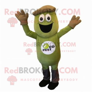 Olive Pesto Pasta mascot costume character dressed with a Jeggings and Gloves