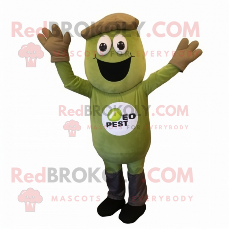 Olive Pesto Pasta mascot costume character dressed with a Jeggings and Gloves Olive Pesto Pasta mascot costume character dressed with a Jeggings and Gloves