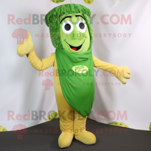 Olive Pesto Pasta mascot costume character dressed with a Jeggings and Gloves