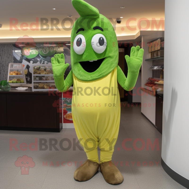 Olive Pesto Pasta mascot costume character dressed with a Jeggings and Gloves