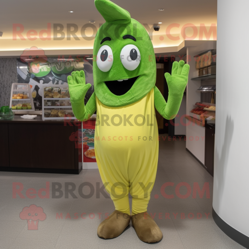Olive Pesto Pasta mascot costume character dressed with a Jeggings and Gloves Olive Pesto Pasta mascot costume character dressed with a Jeggings and Gloves
