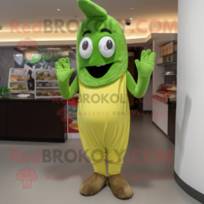 Olive Pesto Pasta mascot costume character dressed with a Jeggings and Gloves