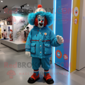 Cyan Clown mascot costume character dressed with a Parka and Caps