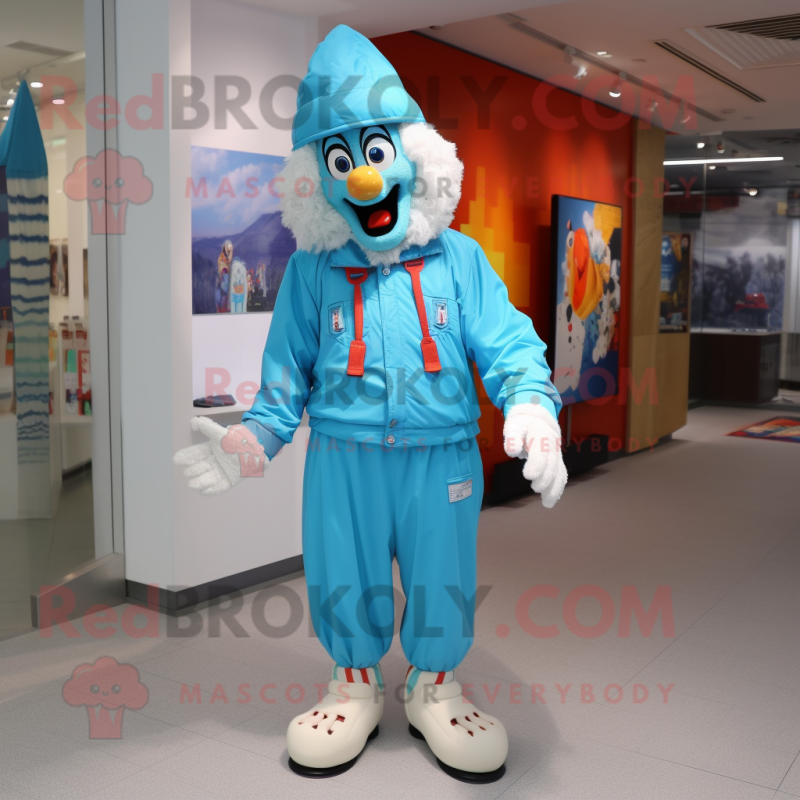 Cyan Clown mascot costume character dressed with a Parka and Caps Cyan Clown mascot costume character dressed with a Parka and Caps