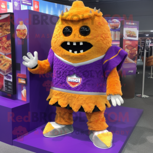 Purple Nachos mascot costume character dressed with a Shorts and Brooches