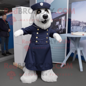 Navy Dog mascot costume character dressed with a Pleated Skirt and Foot pads