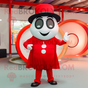 Red Ring Master mascot costume character dressed with a Shorts and Earrings