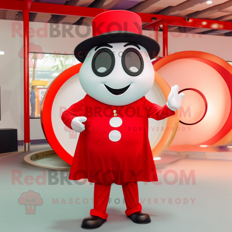 Red Ring Master mascot costume character dressed with a Shorts and Earrings Red Ring Master mascot costume character dressed with a Shorts and Earrings