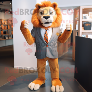 Rust Lion mascot costume character dressed with a Suit Jacket and Ties