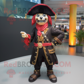 Black Pirate mascot costume character dressed with a Dress Pants and Digital watches