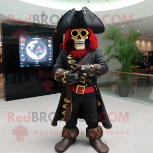 Black Pirate mascot costume character dressed with a Dress Pants and Digital watches