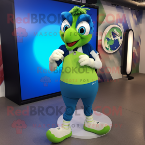 Lime Green Blue Jay mascot costume character dressed with a Joggers and Rings