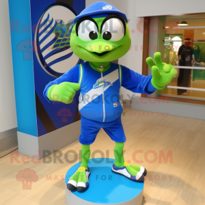 Lime Green Blue Jay mascot costume character dressed with a Joggers and Rings