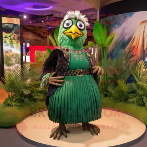 Forest Green Quail mascot costume character dressed with a Maxi Skirt and Bracelets