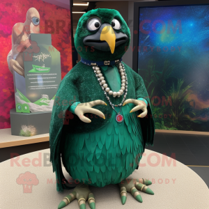 Forest Green Quail mascot costume character dressed with a Maxi Skirt and Bracelets