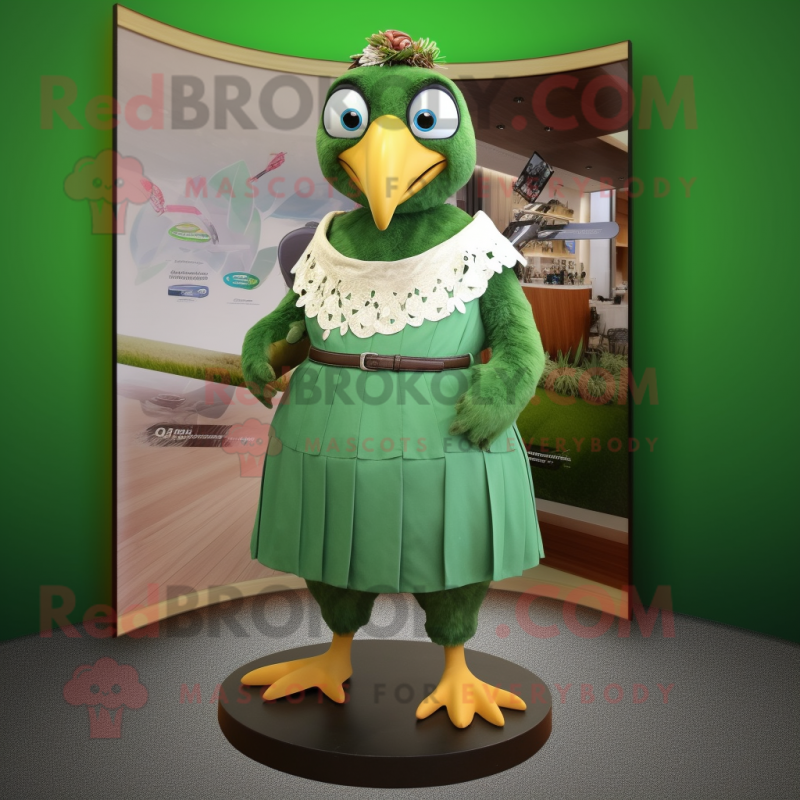 Forest Green Quail mascot costume character dressed with a Maxi Skirt and Bracelets