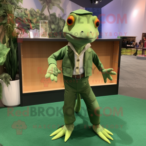 Forest Green Geckos mascot costume character dressed with a Culottes and Pocket squares