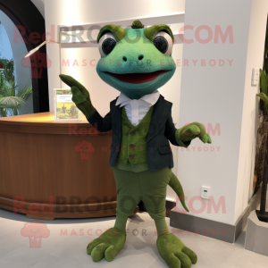 Forest Green Geckos mascot costume character dressed with a Culottes and Pocket squares