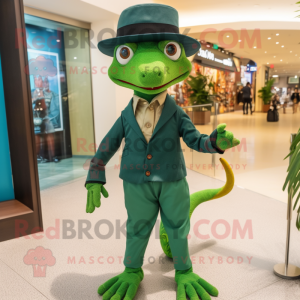 Forest Green Geckos mascot costume character dressed with a Culottes and Pocket squares