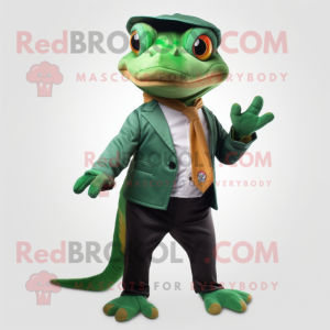 Forest Green Geckos mascot costume character dressed with a Culottes and Pocket squares