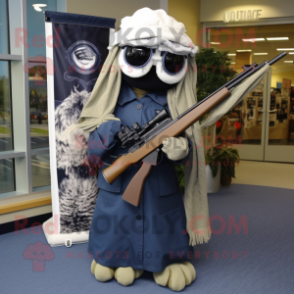 Navy Sniper mascot costume character dressed with a A-Line Skirt and Scarves