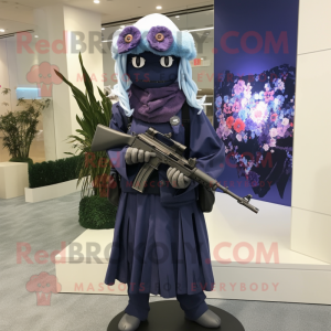 Navy Sniper mascot costume character dressed with a A-Line Skirt and Scarves