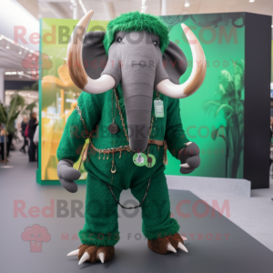 Green Mammoth mascot costume character dressed with a Dungarees and Necklaces