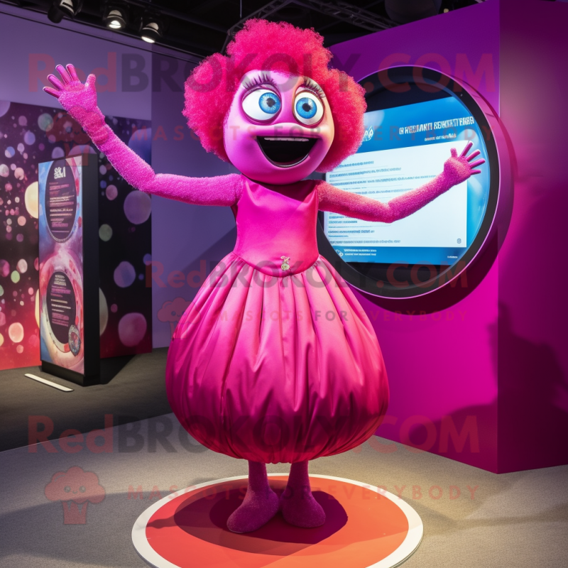 Magenta Contortionist mascot costume character dressed with a Mini Dress and Earrings Magenta Contortionist mascot costume character dressed with a Mini Dress and Earrings