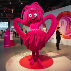 Magenta Contortionist mascot costume character dressed with a Mini Dress and Earrings