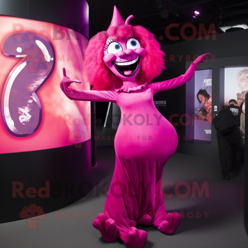 Magenta Contortionist mascot costume character dressed with a Mini Dress and Earrings Magenta Contortionist mascot costume character dressed with a Mini Dress and Earrings