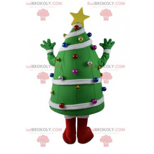 Mascota de abeto con su decoración. Disfraz de árbol de Navidad