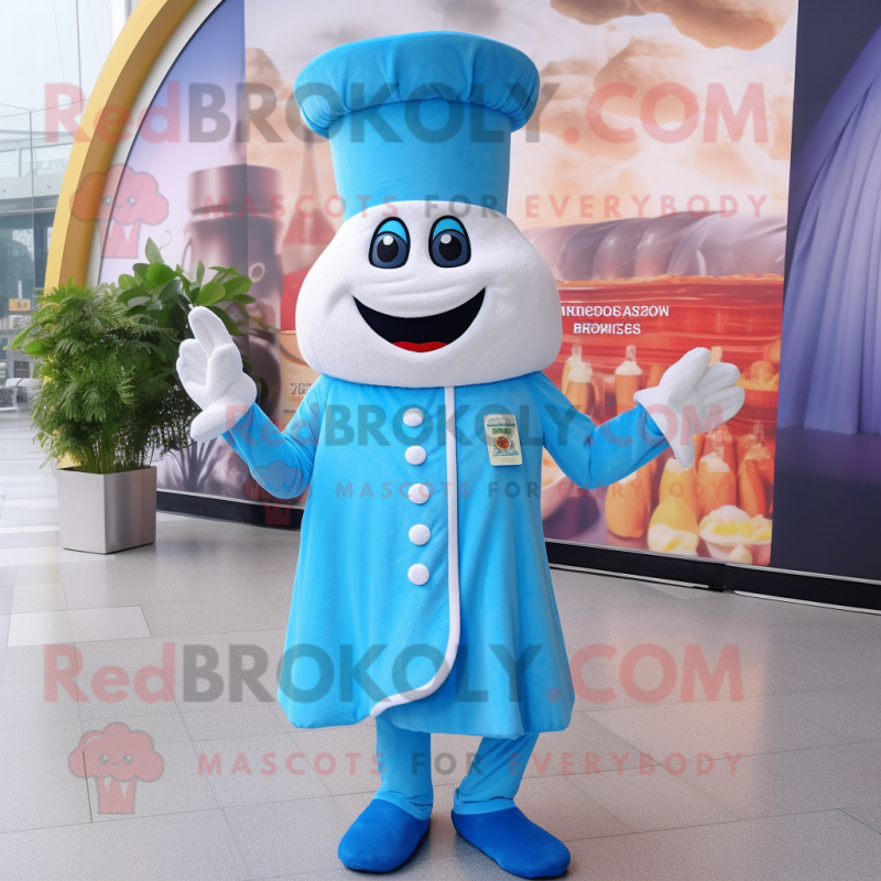 Sky Blue Pad Thai mascot costume character dressed with a Waistcoat and Gloves