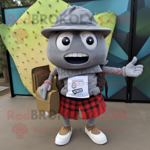 Gray Nachos mascot costume character dressed with a Cargo Shorts and Pocket squares