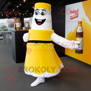 White Bottle Of Mustard mascot costume character dressed with a Skirt and Cufflinks